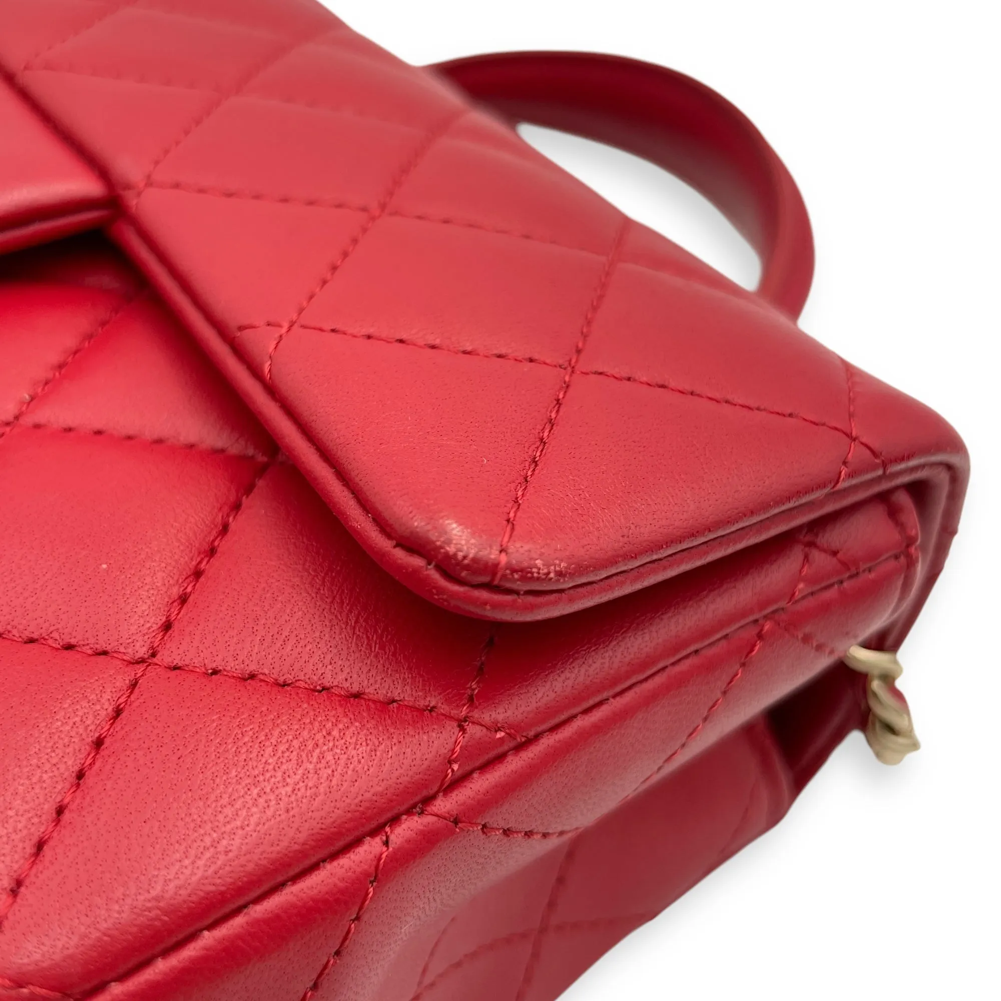 Rectangle Mini Red Crossbody Bag in Lambskin, Gold hardware