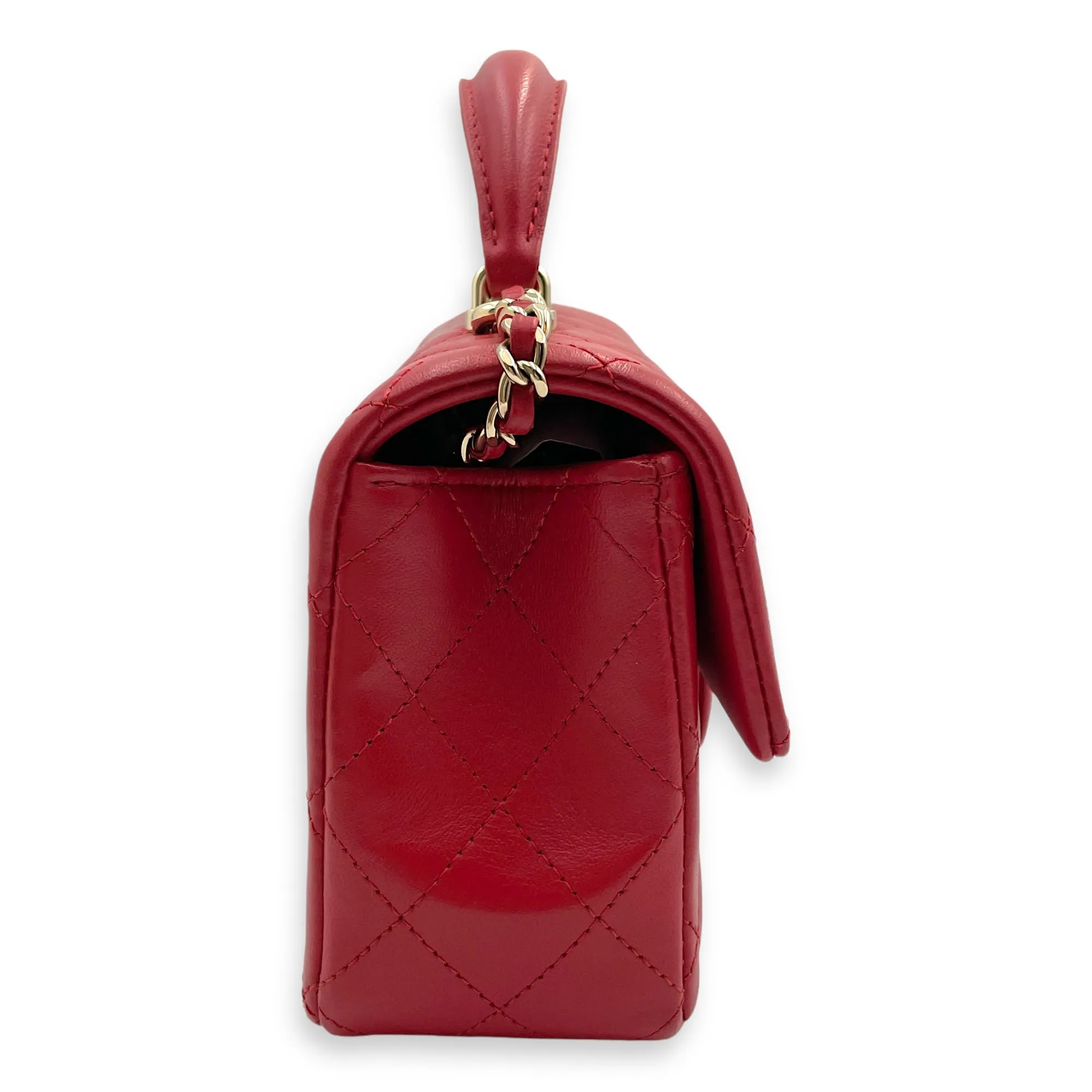 Rectangle Mini Red Crossbody Bag in Lambskin, Gold hardware