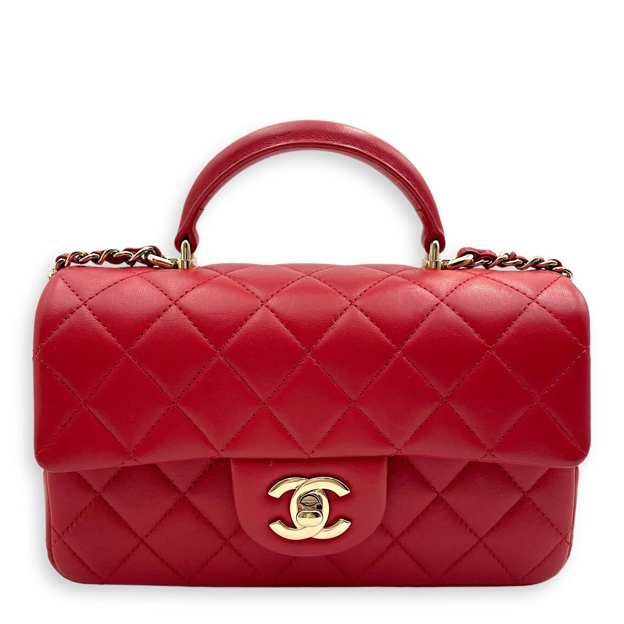 Rectangle Mini Red Crossbody Bag in Lambskin, Gold hardware