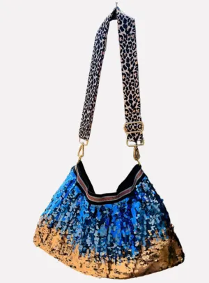 Recycled Sequin Bag Bright Blue and Copper