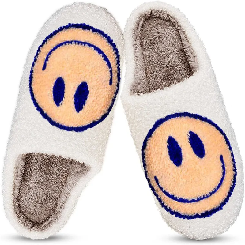 Retro Smile Printed Plush Slippers