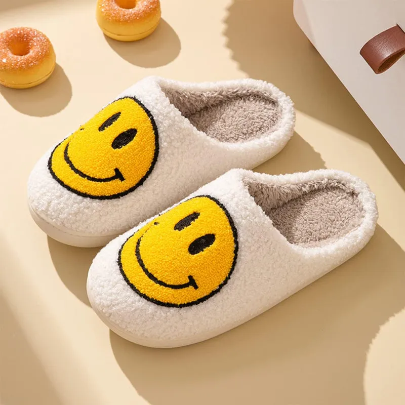 Retro Smile Printed Plush Slippers