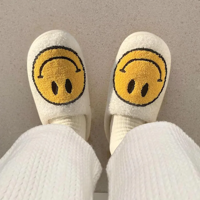 Retro Smile Printed Plush Slippers