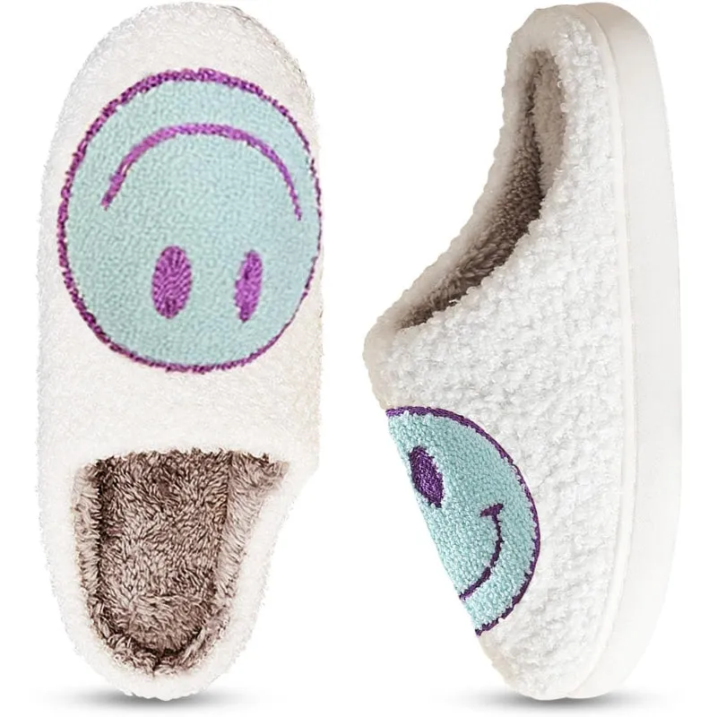 Retro Smile Printed Plush Slippers