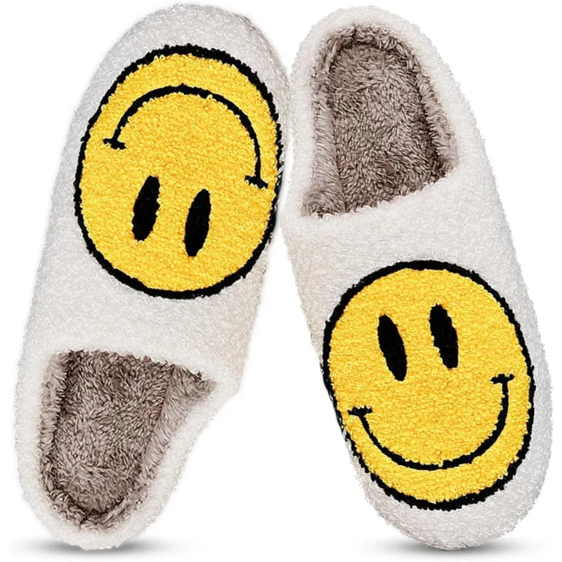Retro Smile Printed Plush Slippers