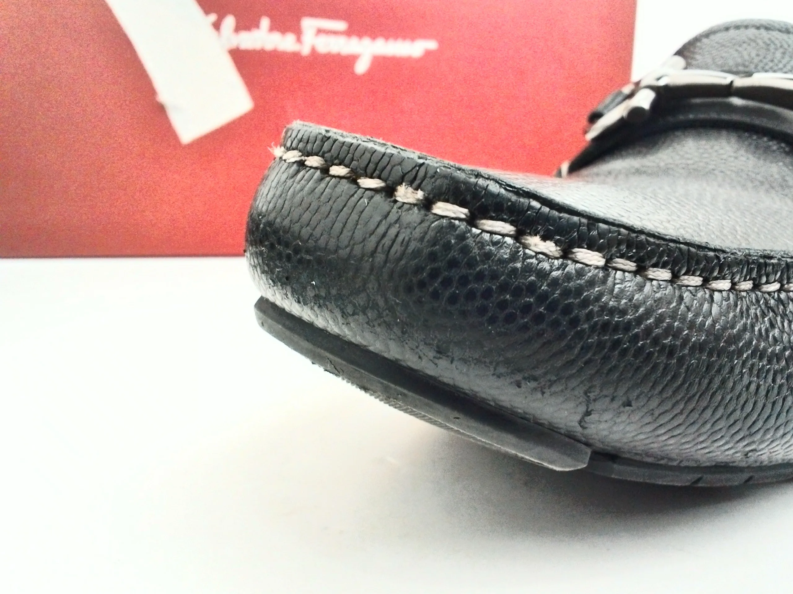 Salvatore Ferragamo Men's Parigi Nero Pebble Calf Size 8.5 D