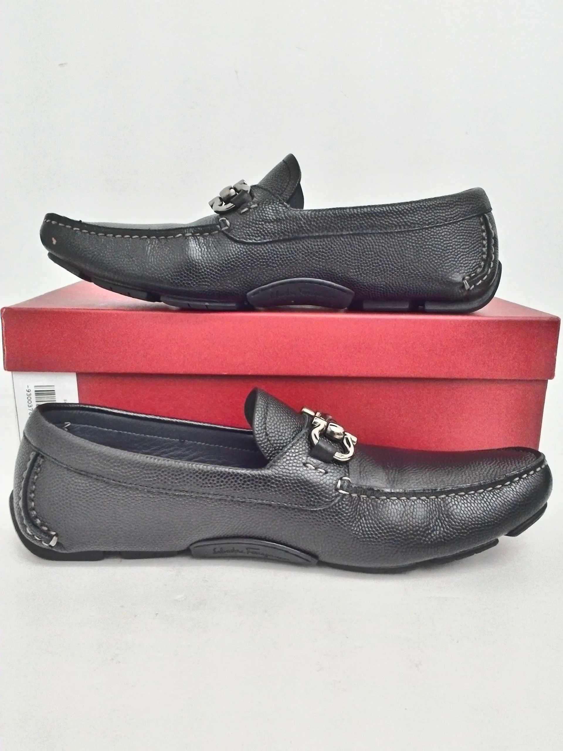 Salvatore Ferragamo Men's Parigi Nero Pebble Calf Size 8.5 D