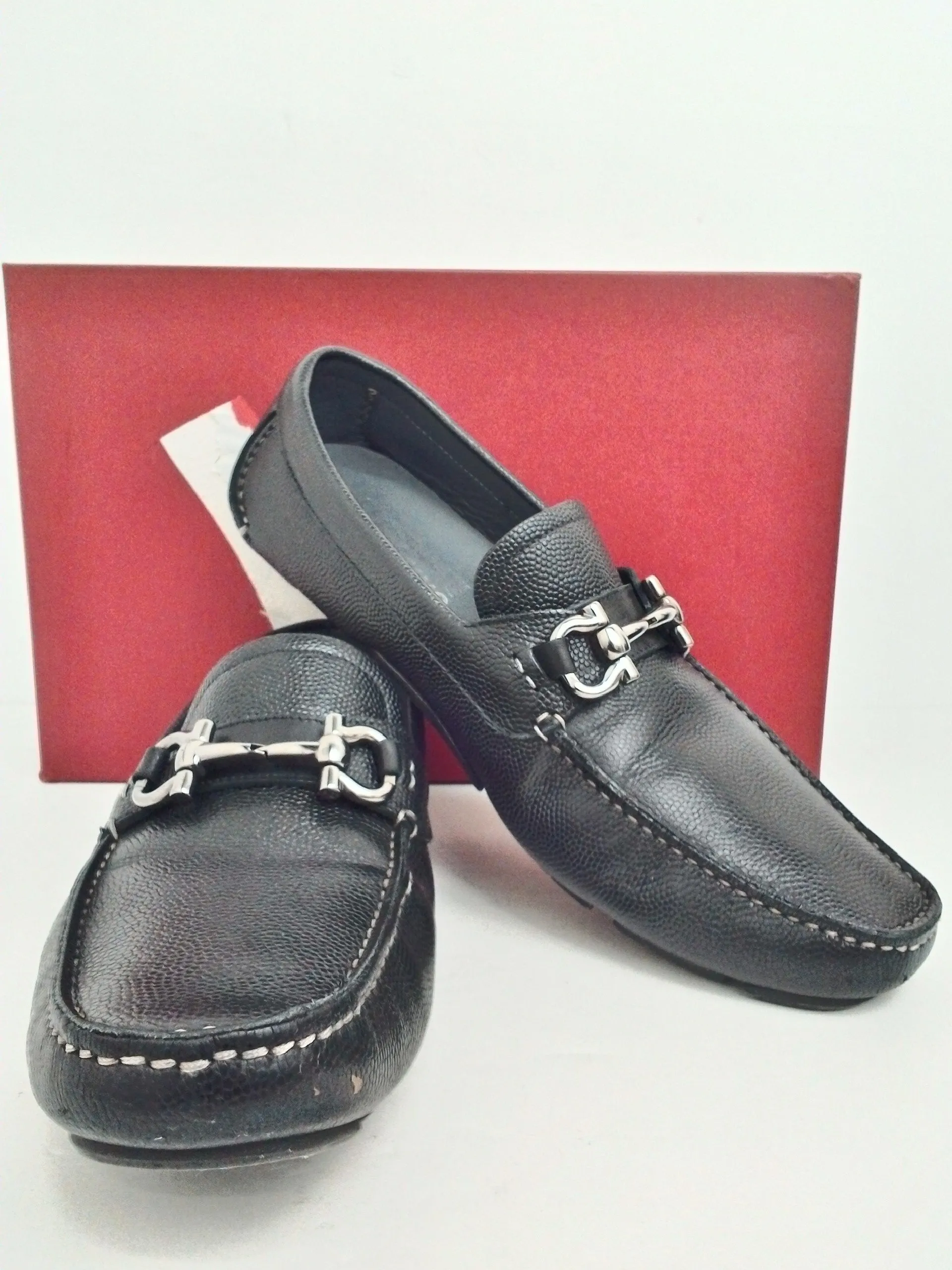 Salvatore Ferragamo Men's Parigi Nero Pebble Calf Size 8.5 D