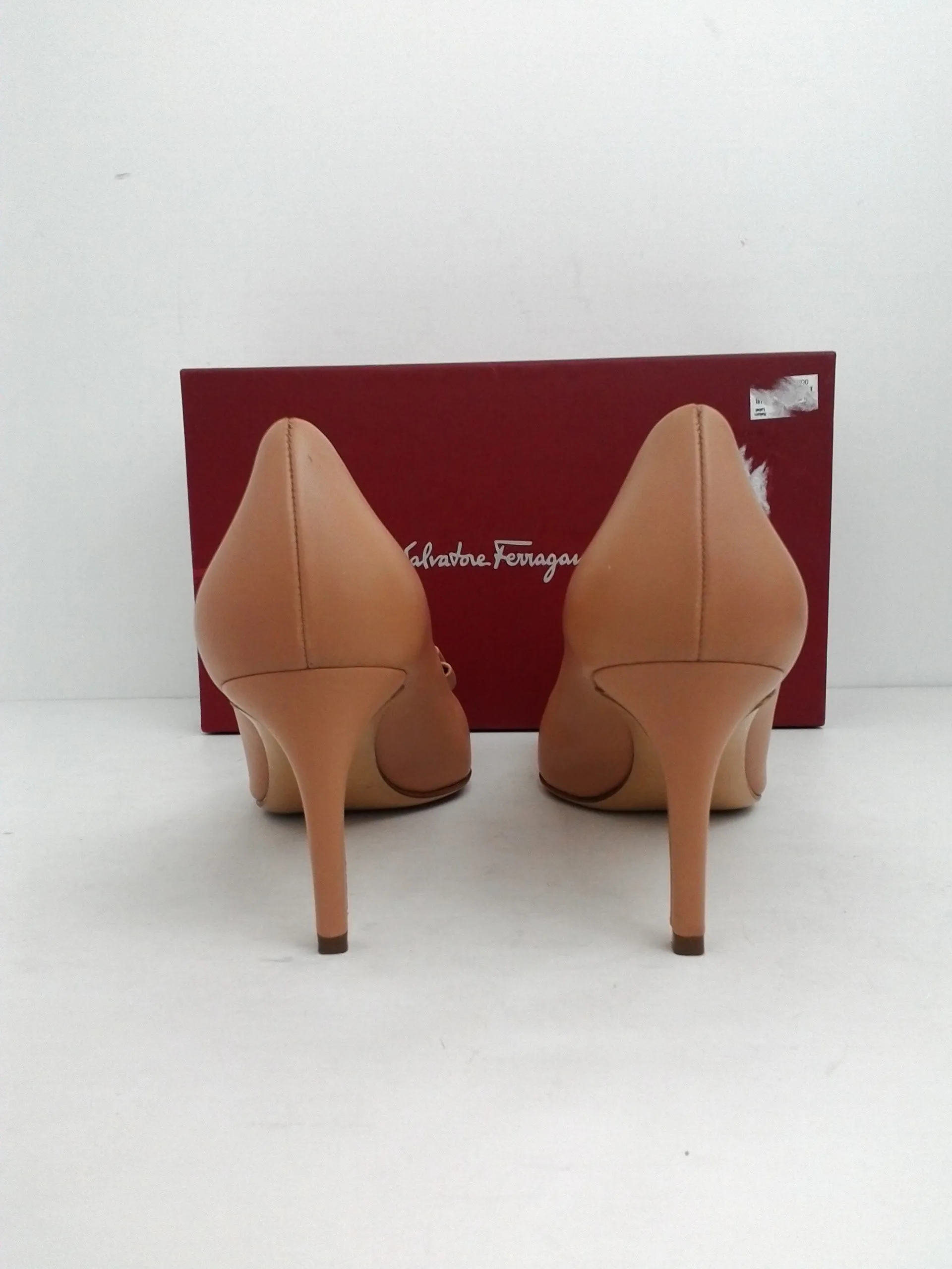 Salvatore Ferragamo Womem's Heel Zeri Pumps New Blush Nappa Calf, Leather,  Size 9 M
