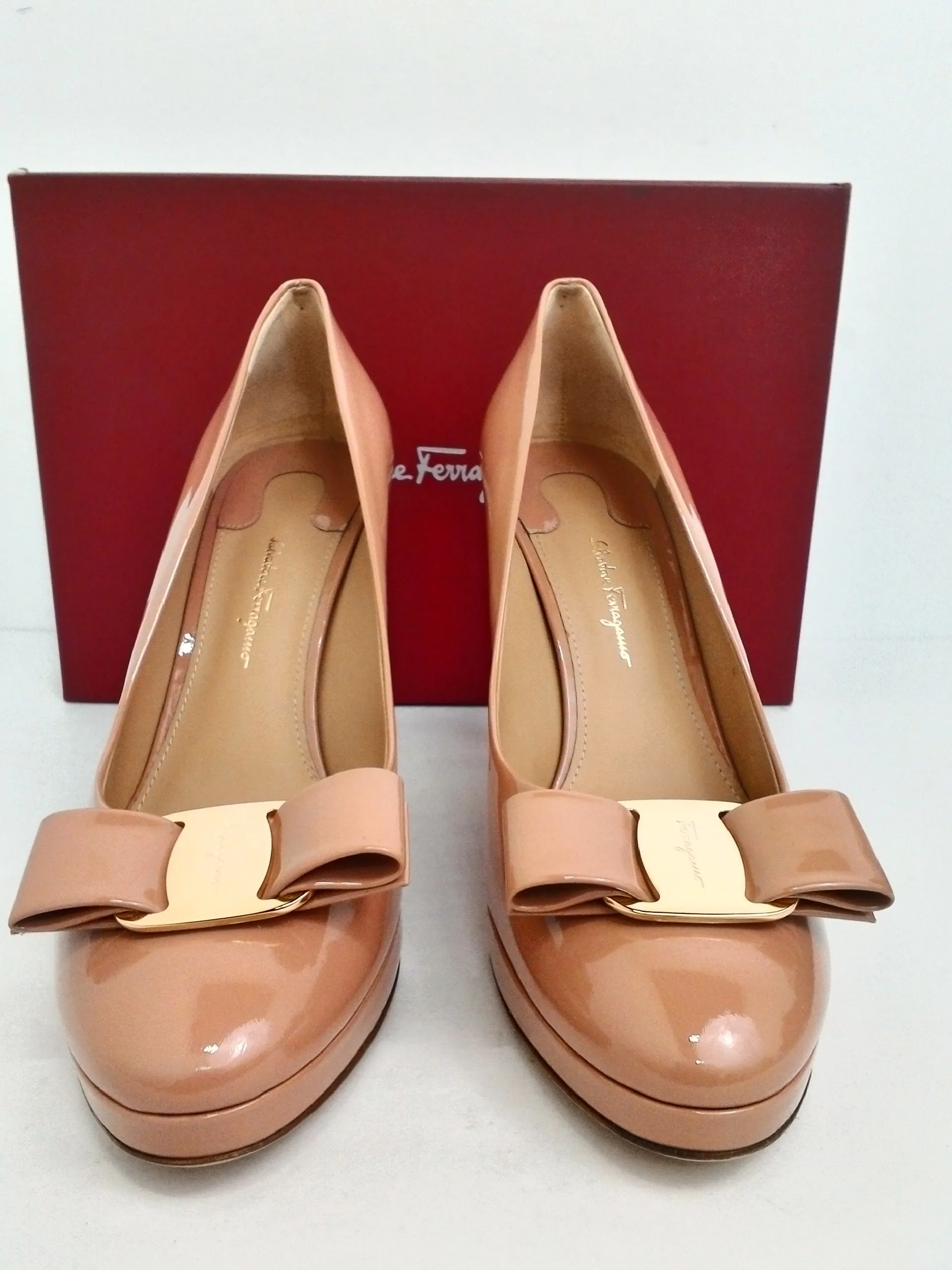 Salvatore Ferragamo Women's Tan Patent Heels Size 11 B