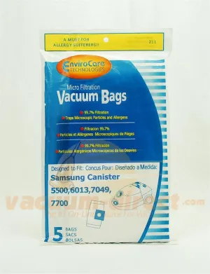 Samsung Canister Vacuum Generic Micro Filtration Bags by EnviroCare, 5 Pack #211