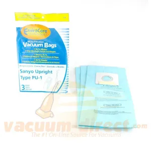 Sanyo Type PU-1 Generic Micro Filtration Vacuum Bags by EnviroCare, 3 Pack #160