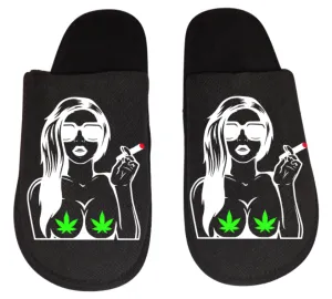Sexy girl smoking Medical Marijuana mmj medicinal weed 4:20 mary Jane Men's Slippers / House Shoes slides weed head dope dad husband gift