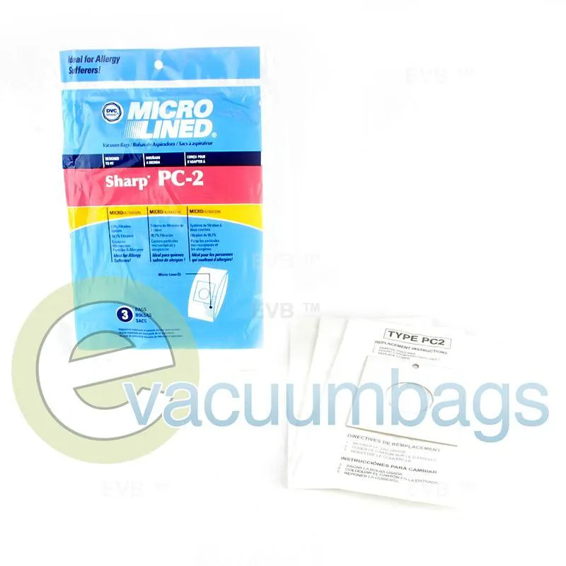 Sharp Type PC-2 Micro-Lined Paper Vacuum Bags by DVC, 3 Pack #451088