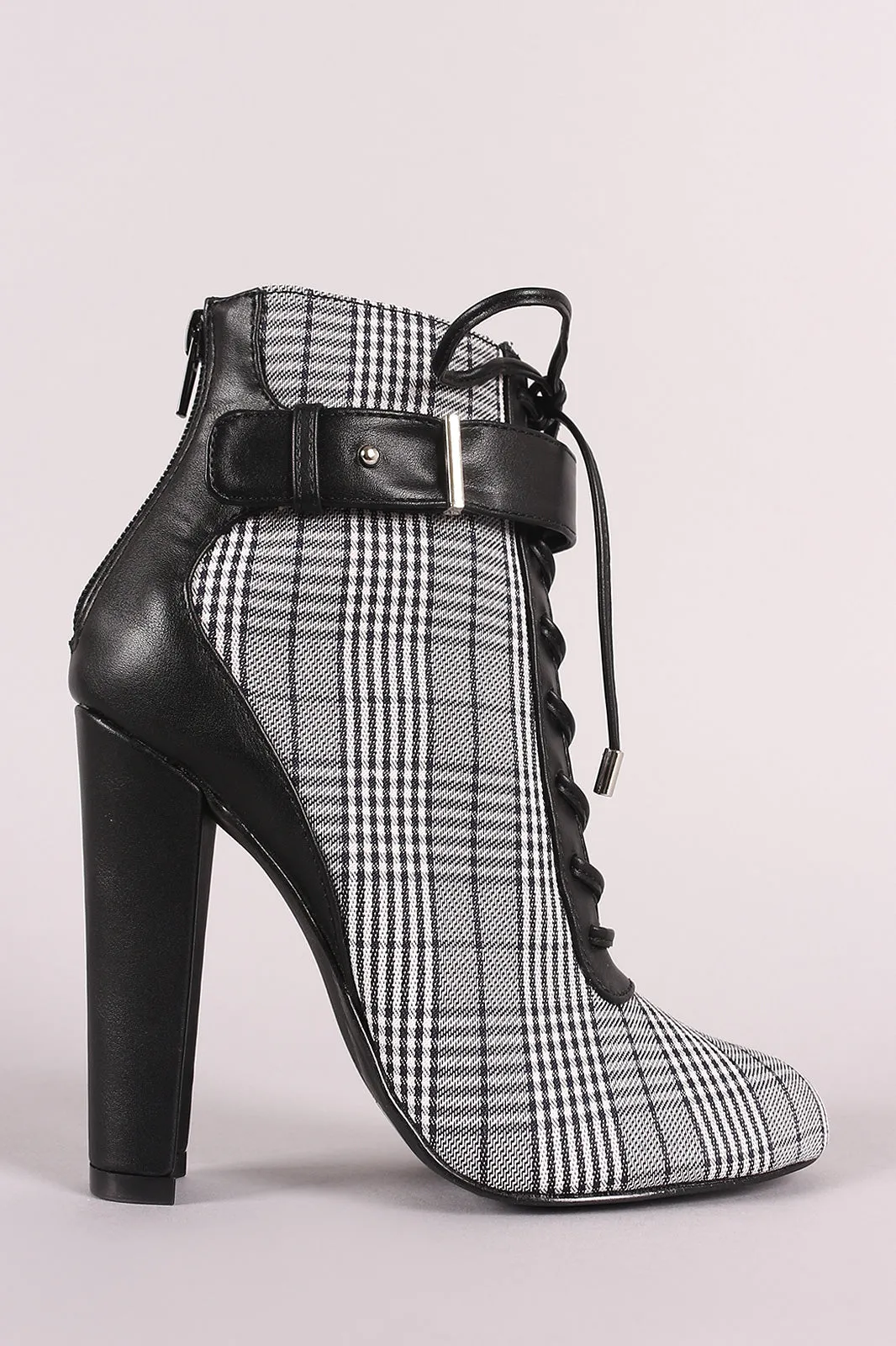 Shoe Republic LA Glen Plaid Lace Up Chunky Heeled Ankle Boots