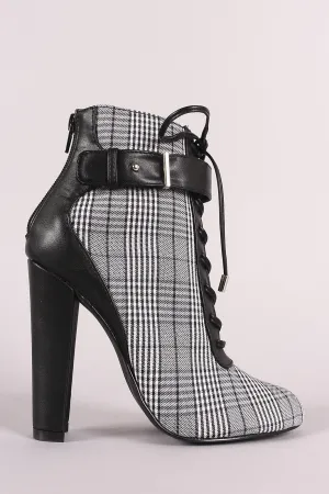 Shoe Republic LA Glen Plaid Lace Up Chunky Heeled Ankle Boots