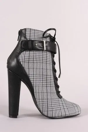 Shoe Republic LA Glen Plaid Lace Up Chunky Heeled Ankle Boots