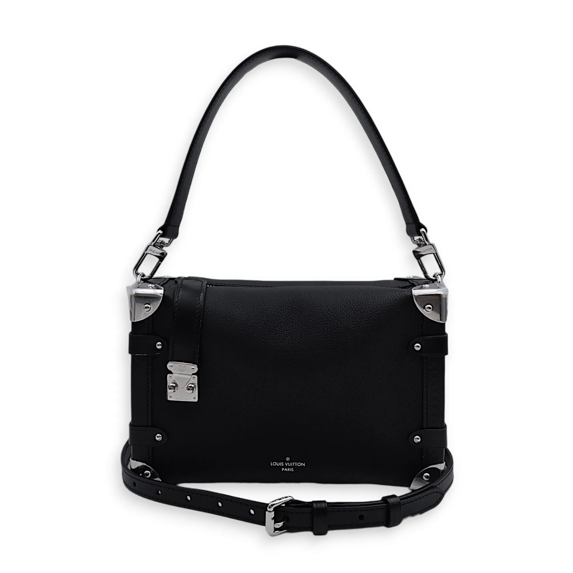 Side Trunk MM 23.5x16x8.5cm Black Crossbody Bag in Calfskin, Silver hardware