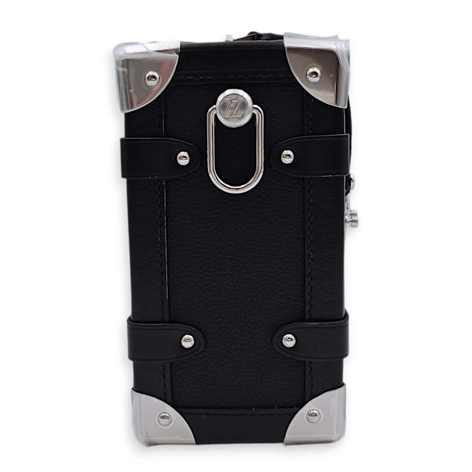 Side Trunk MM 23.5x16x8.5cm Black Crossbody Bag in Calfskin, Silver hardware