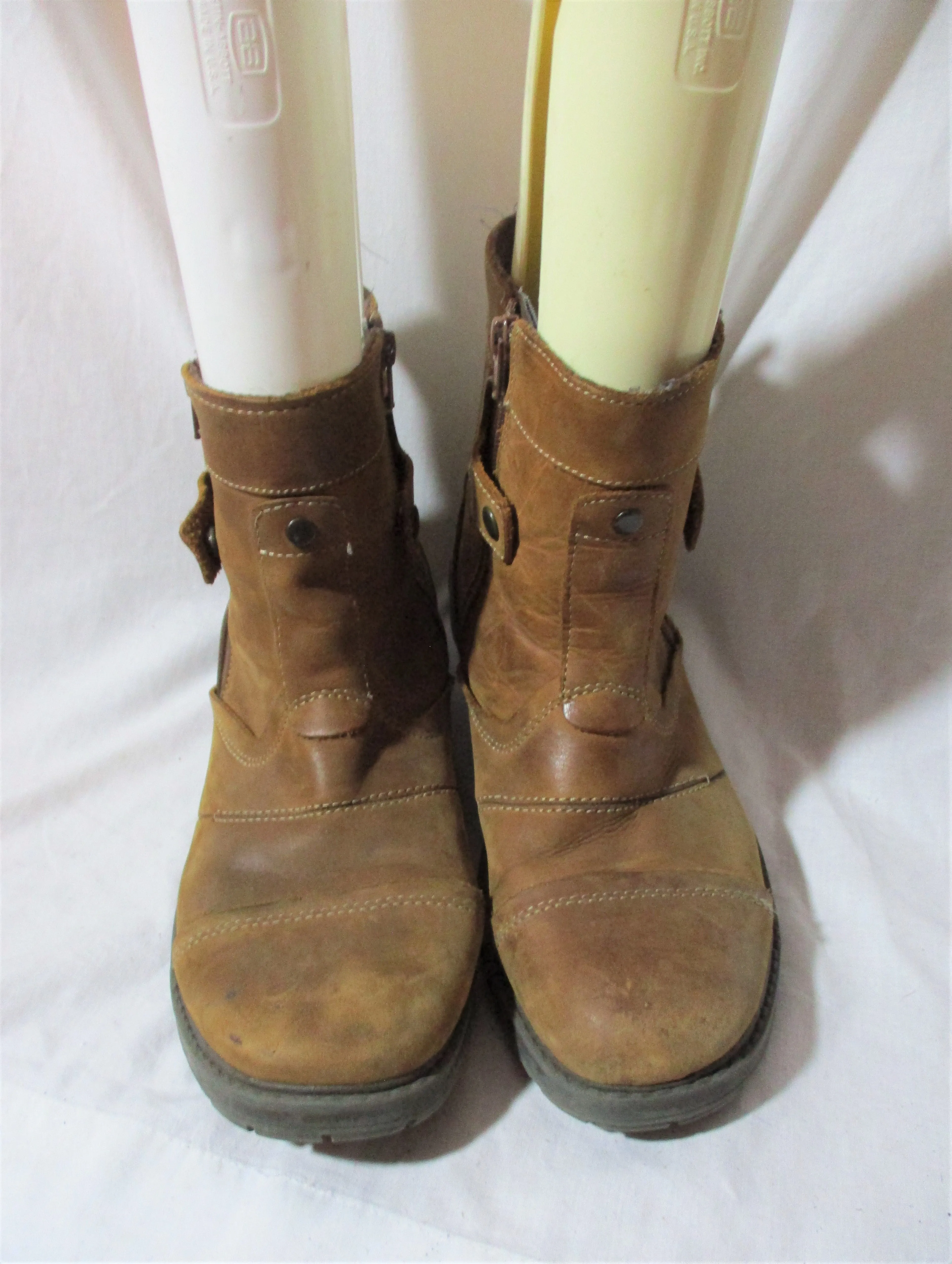 SKECHERS LEATHER ANKLE BOOT Boho Rocker Booties Ankle Boot 9.5 BROWN