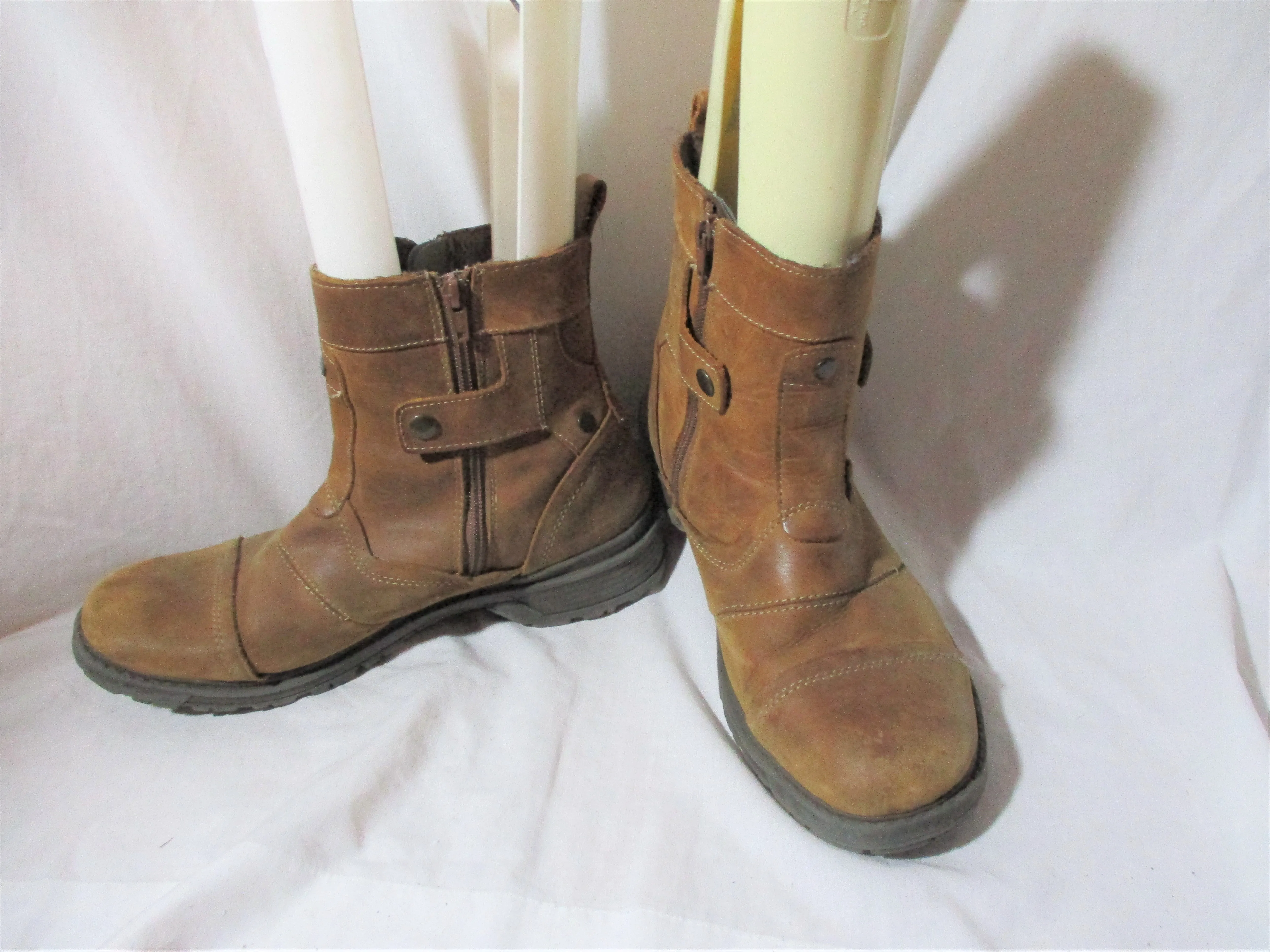 SKECHERS LEATHER ANKLE BOOT Boho Rocker Booties Ankle Boot 9.5 BROWN