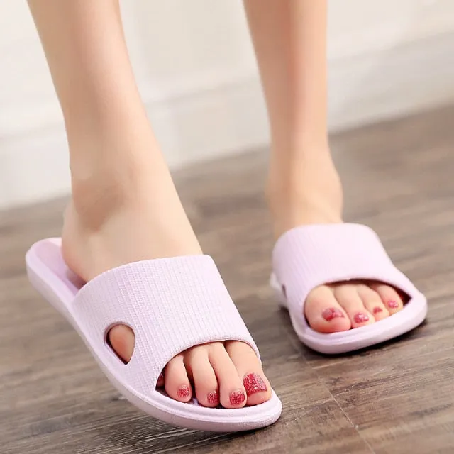 Slippers Sandals Summer Unisex Striped Solid Color Shoes Men Indoor Non-slip Soft Comfortable Rubber Flat Heels Slide For Men