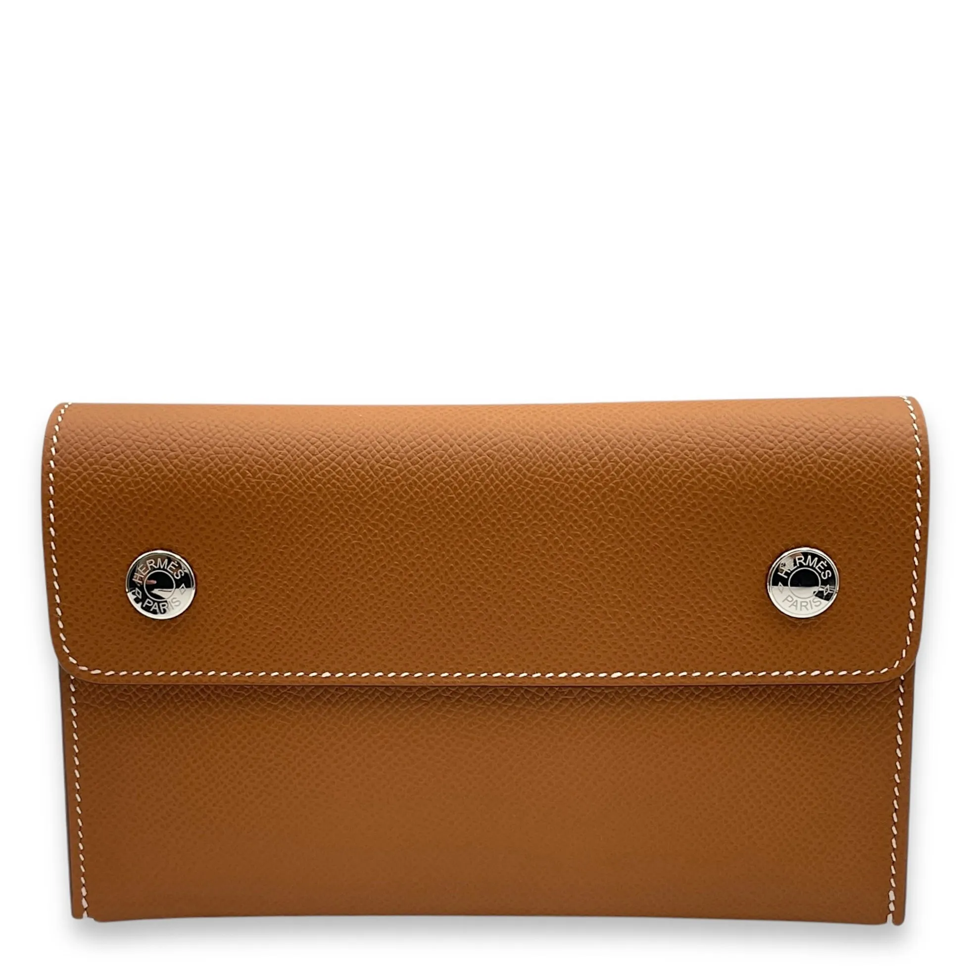 Snap Wallet Brown in Epsom, Palladium hardware