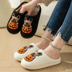 Sohiwoo Halloween Designer Fluffy Slippers Women 2024 Unisex Cartoon Warm Plush Slides Woman Non Slip Sole Home Cotton Shoes 45