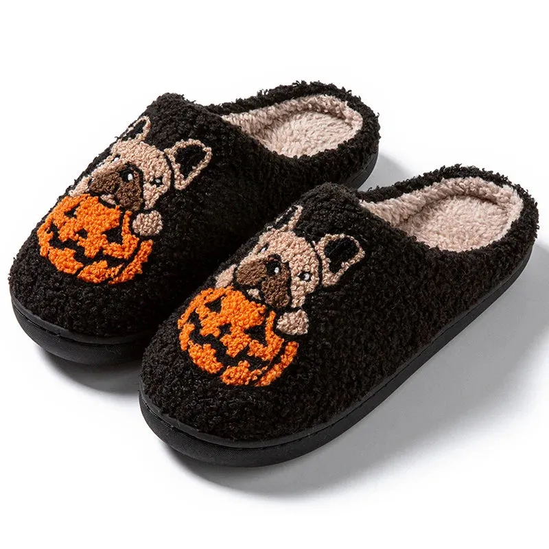 Sohiwoo Halloween Designer Fluffy Slippers Women 2024 Unisex Cartoon Warm Plush Slides Woman Non Slip Sole Home Cotton Shoes 45