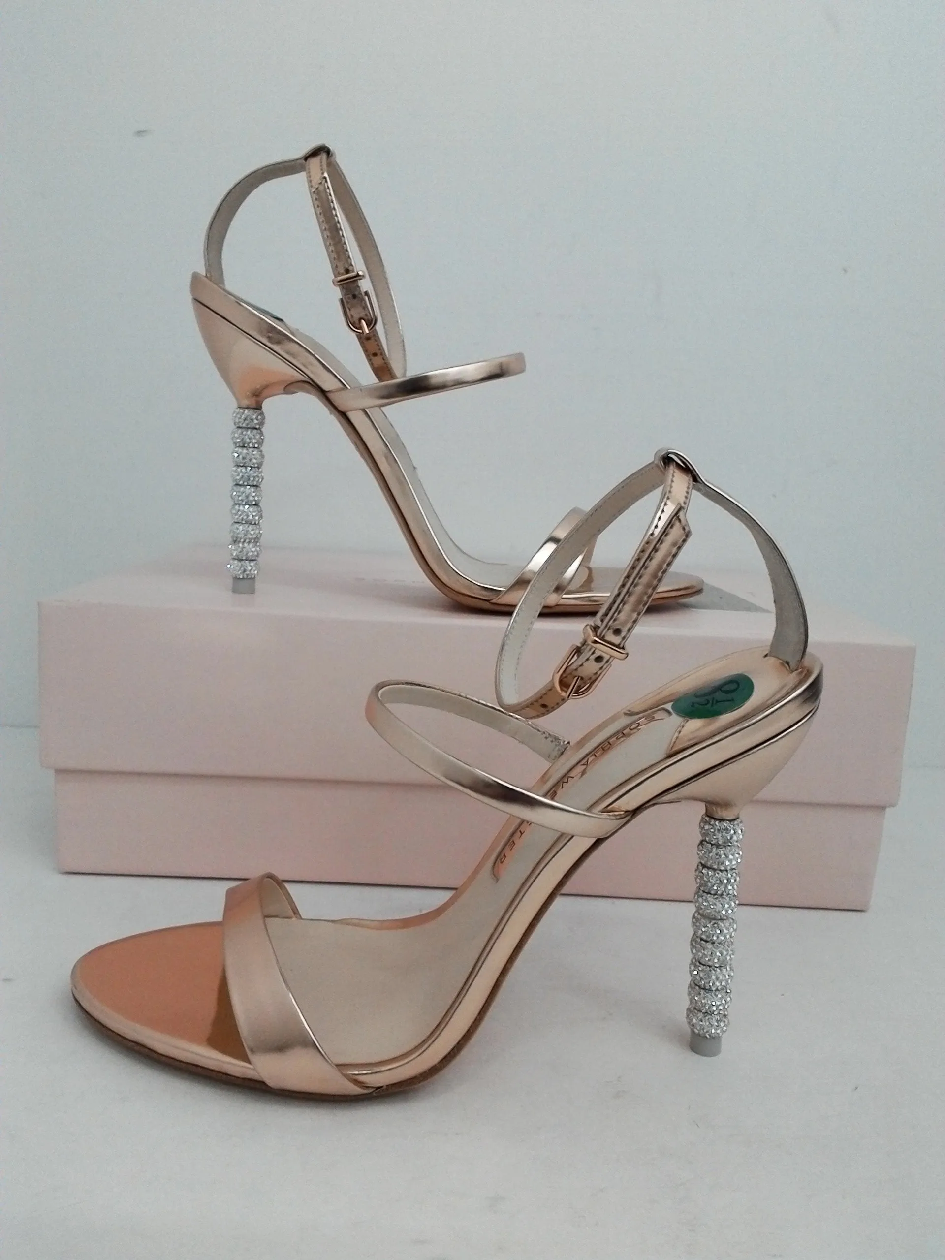 Sophia Webster Women's Rosalind Crystal Rose Rose Gold Leather Size 38.5