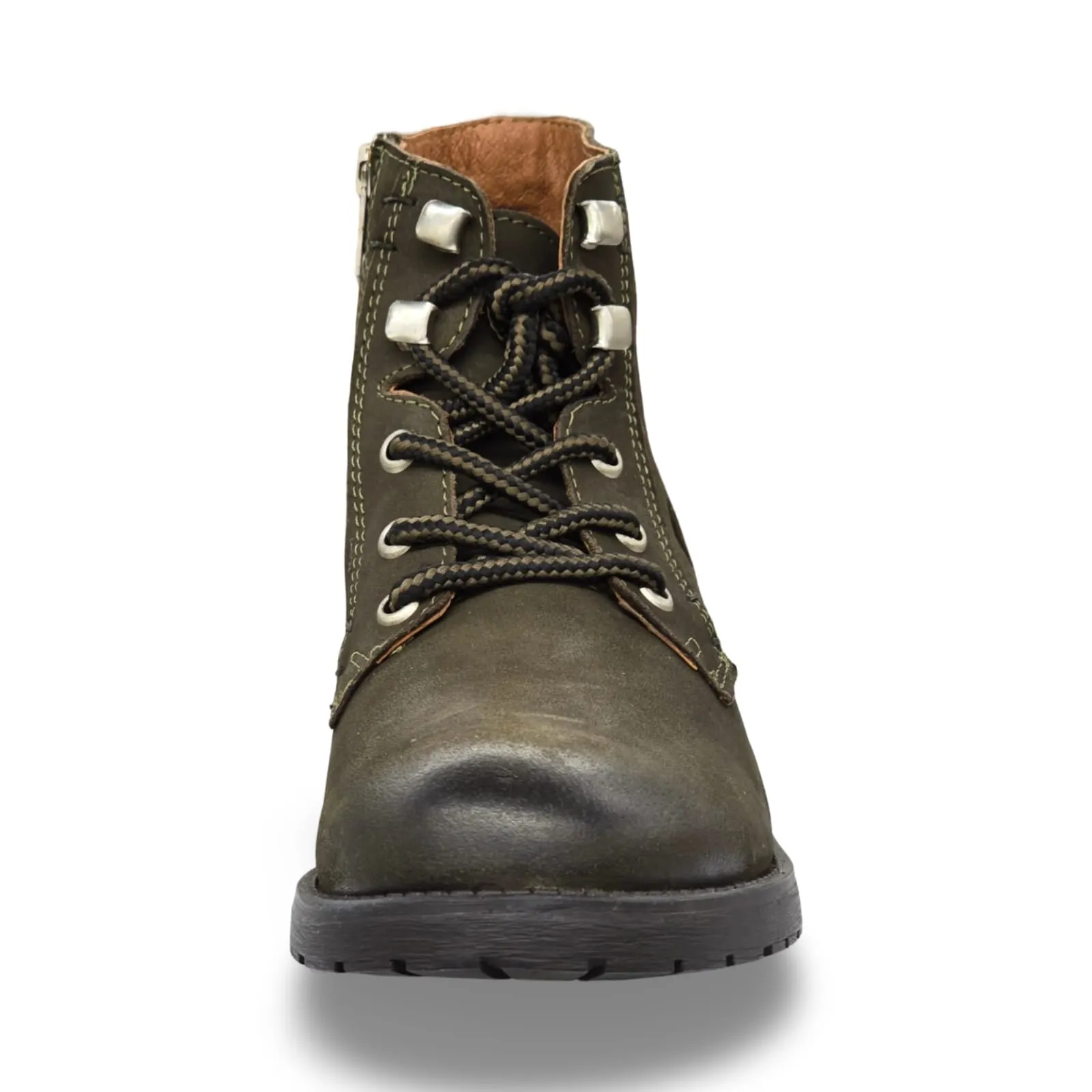 Steve Madden Gobbin Olive Leather Fashion Lace Up Zip Rounded Toe Ankle Booties