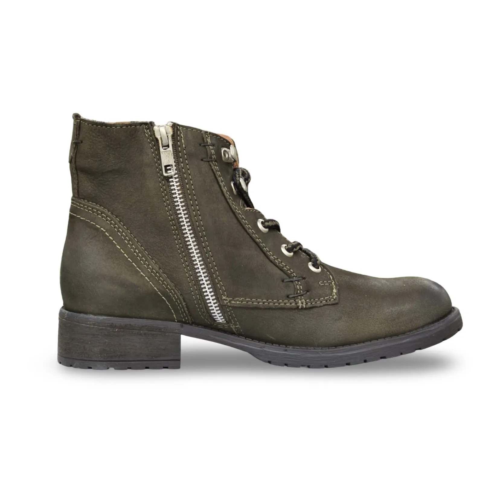 Steve Madden Gobbin Olive Leather Fashion Lace Up Zip Rounded Toe Ankle Booties