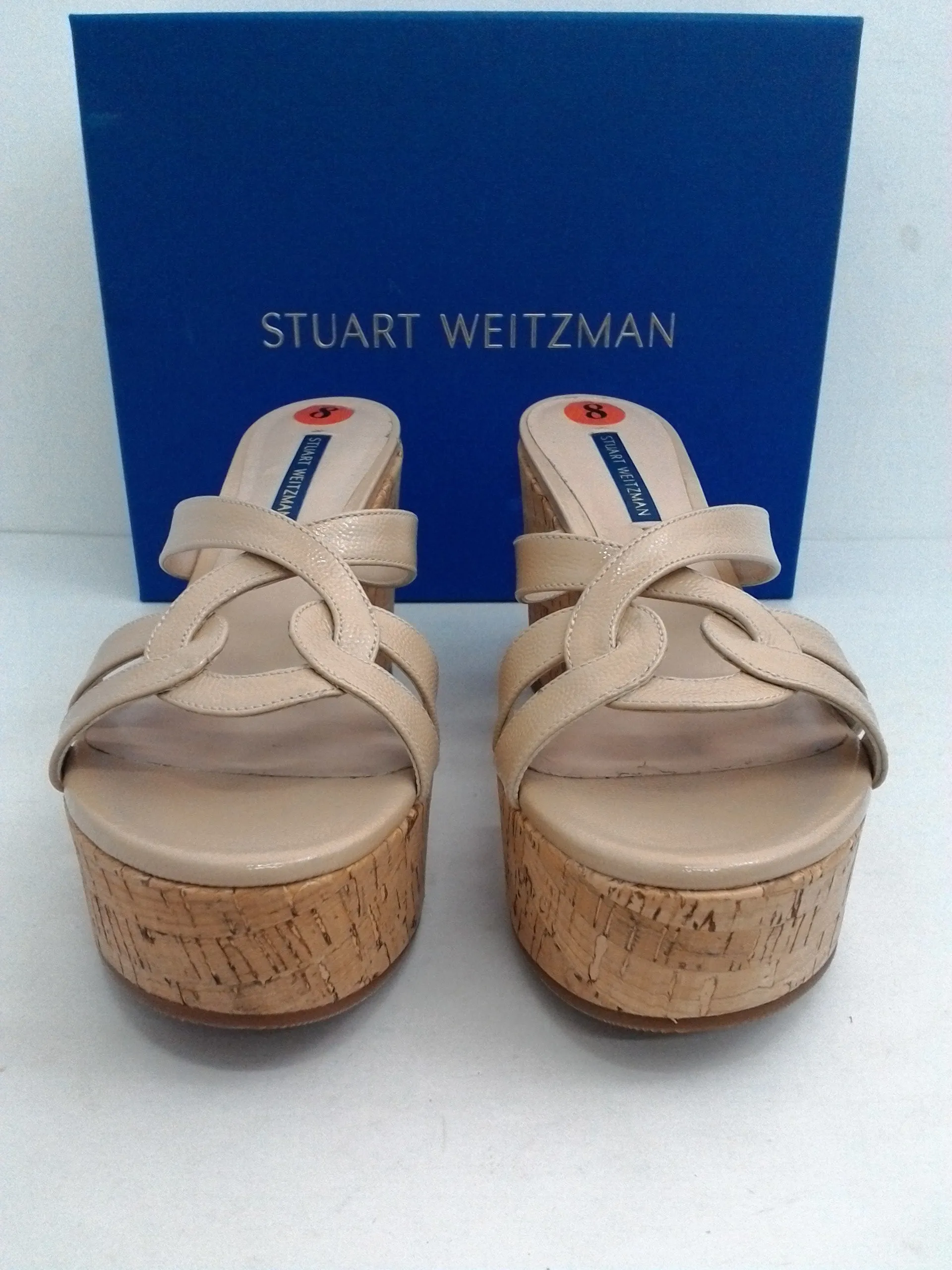 Stuart Weitzman Women's Cadence Bamcap Nude Wedge Sandal Size 8