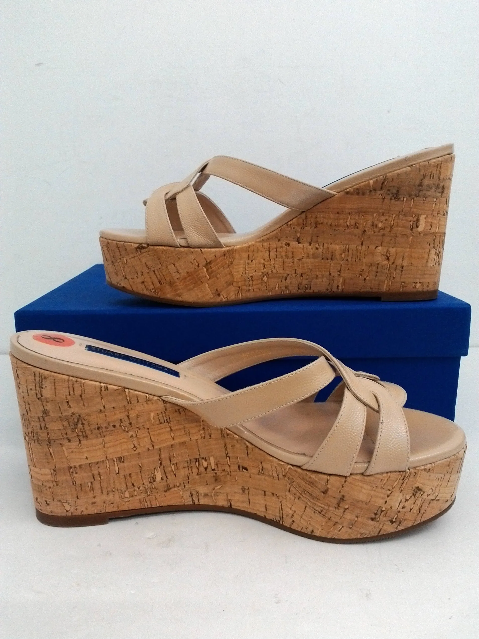 Stuart Weitzman Women's Cadence Bamcap Nude Wedge Sandal Size 8