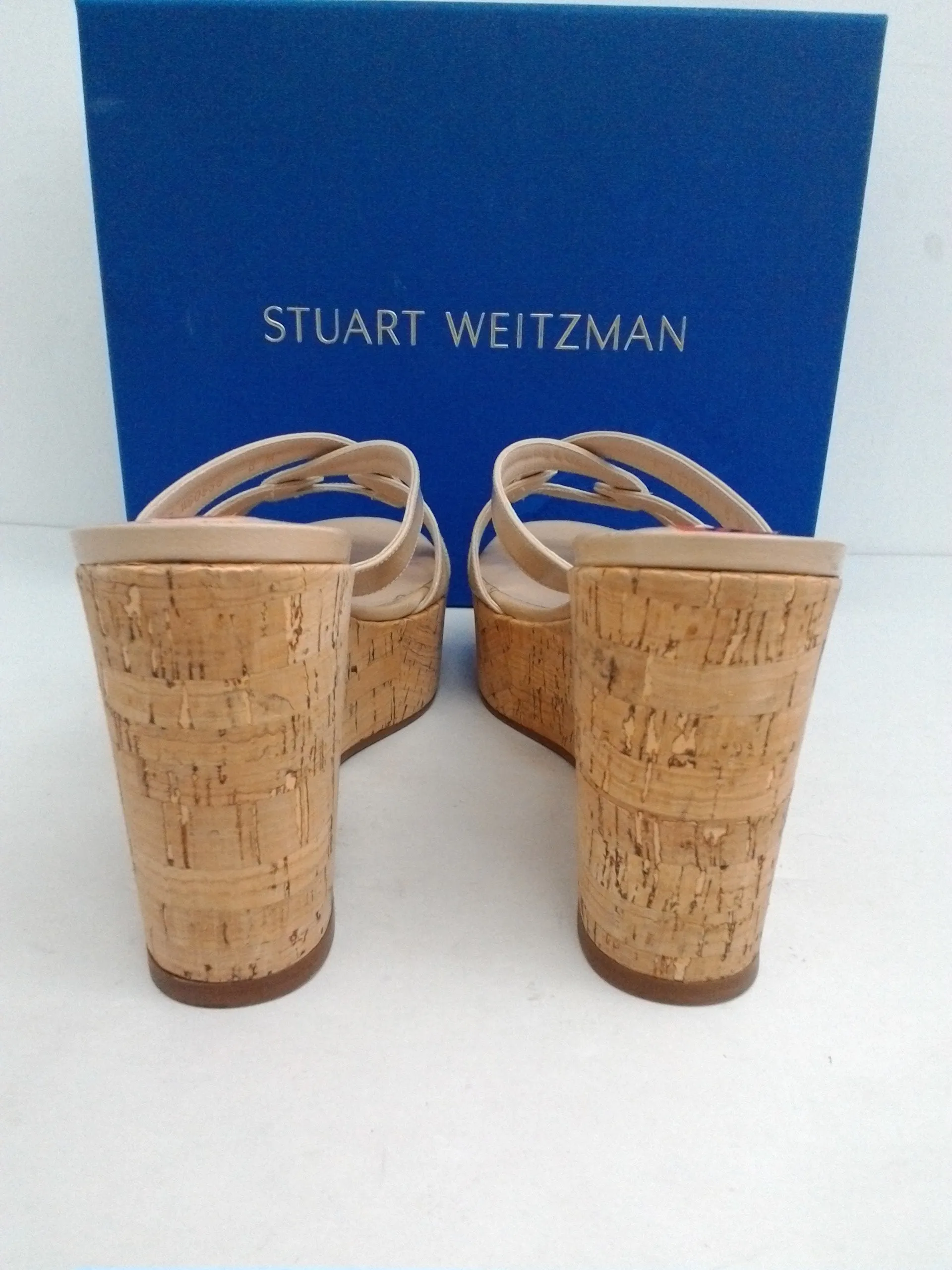 Stuart Weitzman Women's Cadence Bamcap Nude Wedge Sandal Size 8