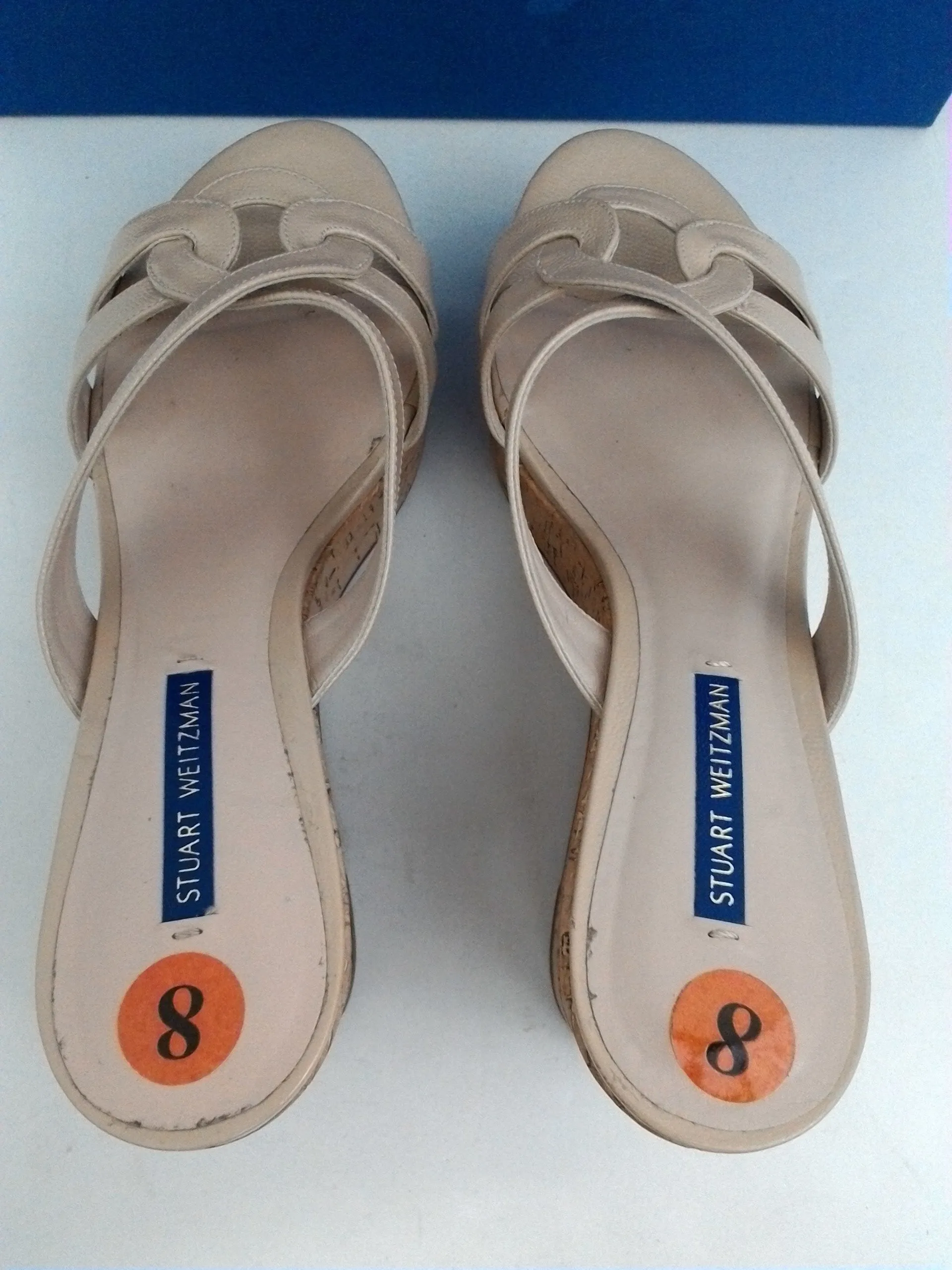 Stuart Weitzman Women's Cadence Bamcap Nude Wedge Sandal Size 8