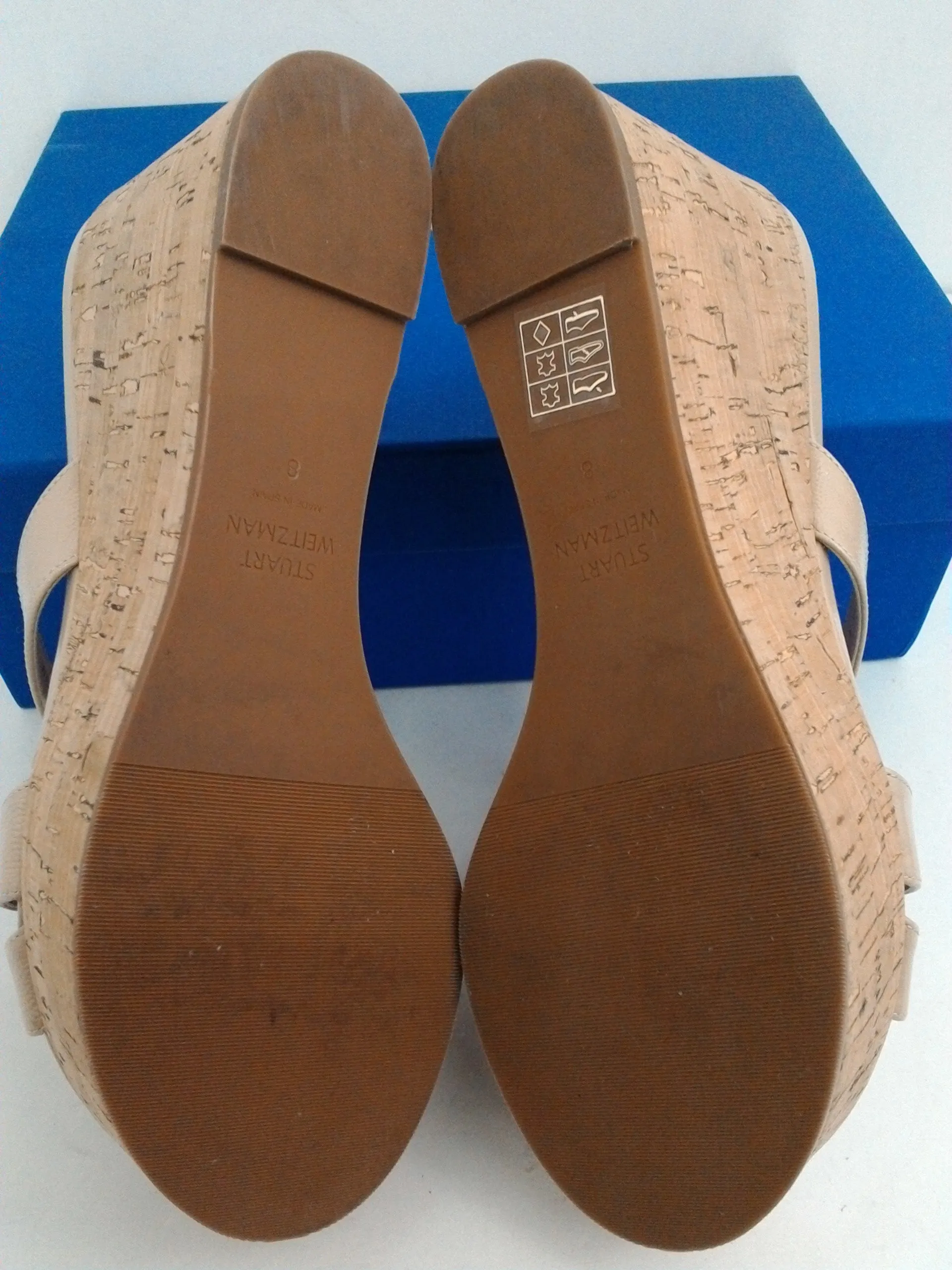 Stuart Weitzman Women's Cadence Bamcap Nude Wedge Sandal Size 8