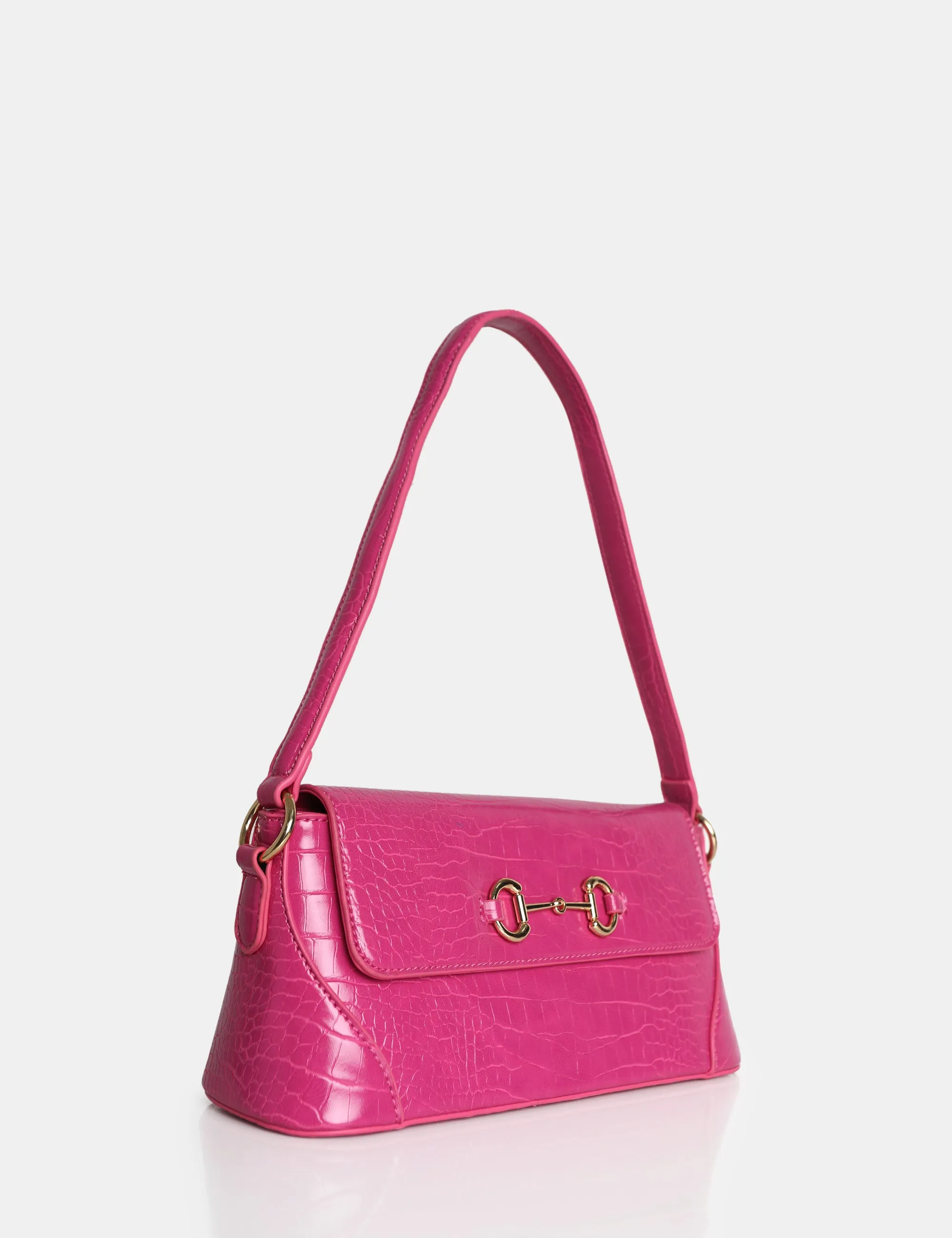 The Issy Pink Croc Pu Buckle Shoulder Bag