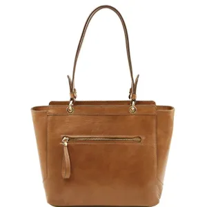 Tuscany Leather Tl Neoclassic Leather Tote With Two Handles Dark Taupe Leather Shoulder Bags