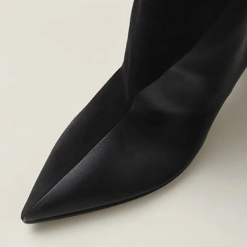 Unique pointy toe ankle / bootie with buckle strap