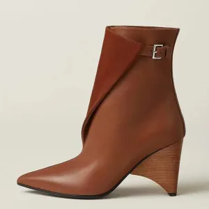 Unique pointy toe ankle / bootie with buckle strap