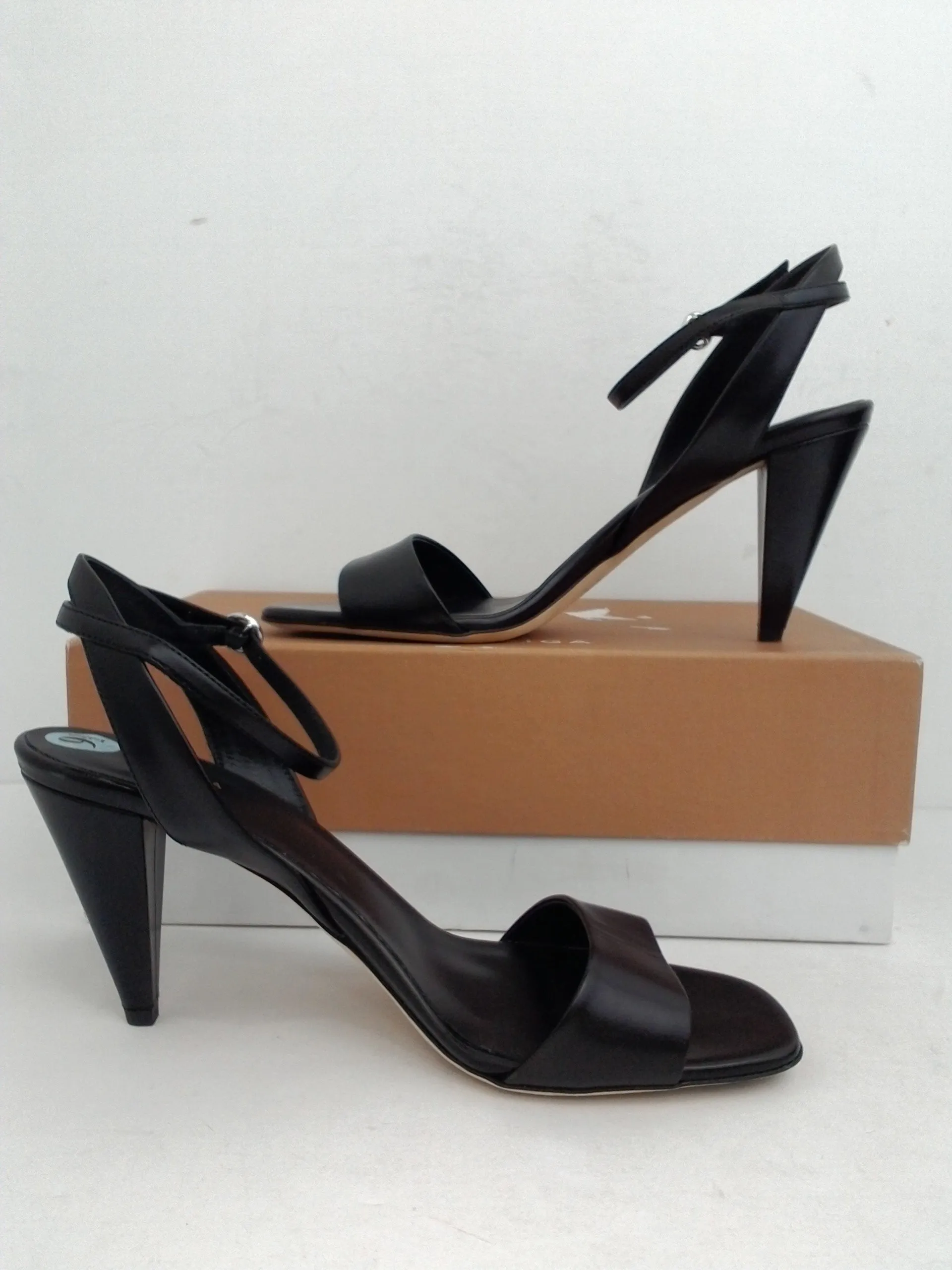 Via Spiga Women's V-Ria Black Leather Heeled Sandal Size 9.5 M