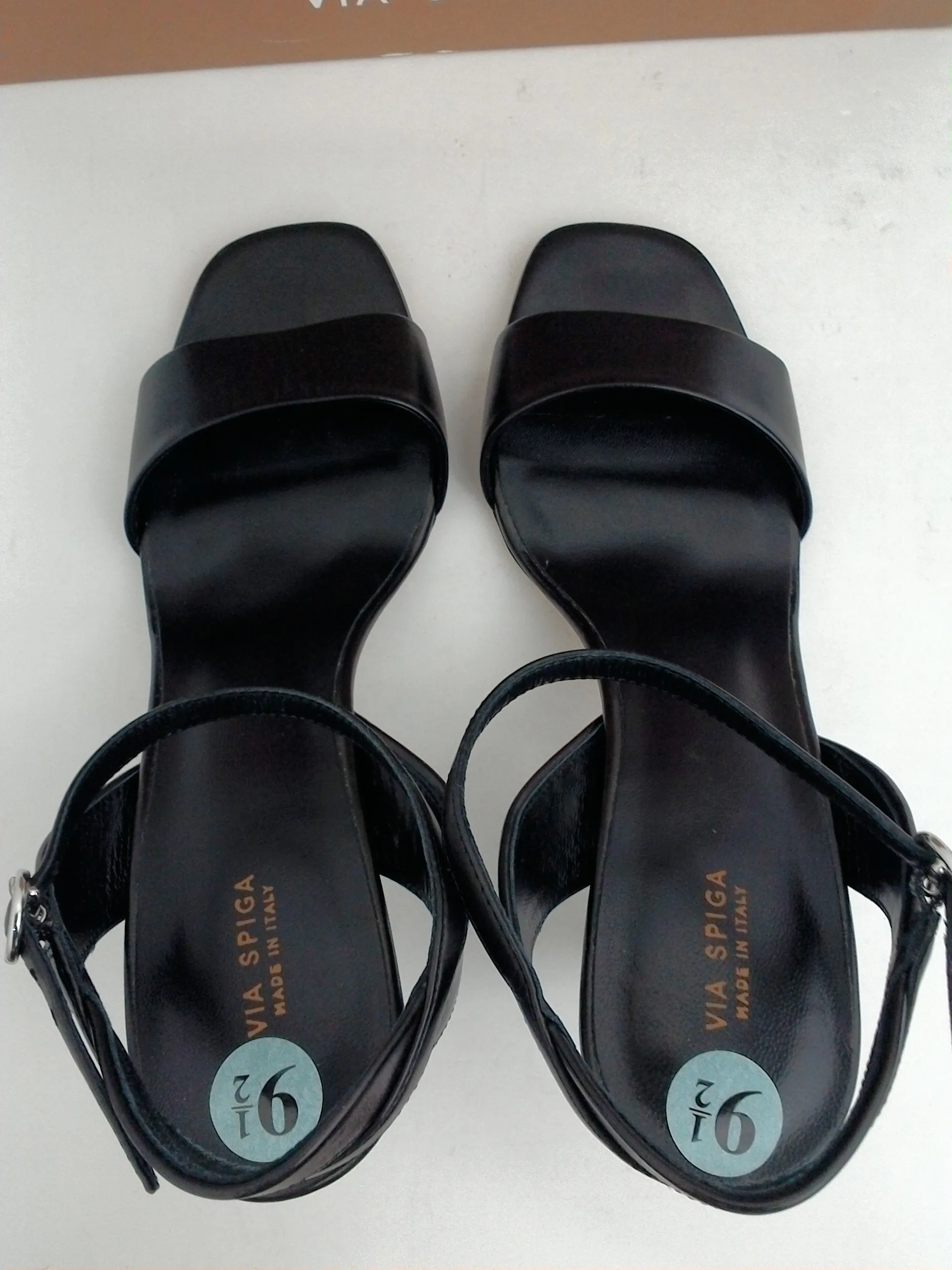 Via Spiga Women's V-Ria Black Leather Heeled Sandal Size 9.5 M