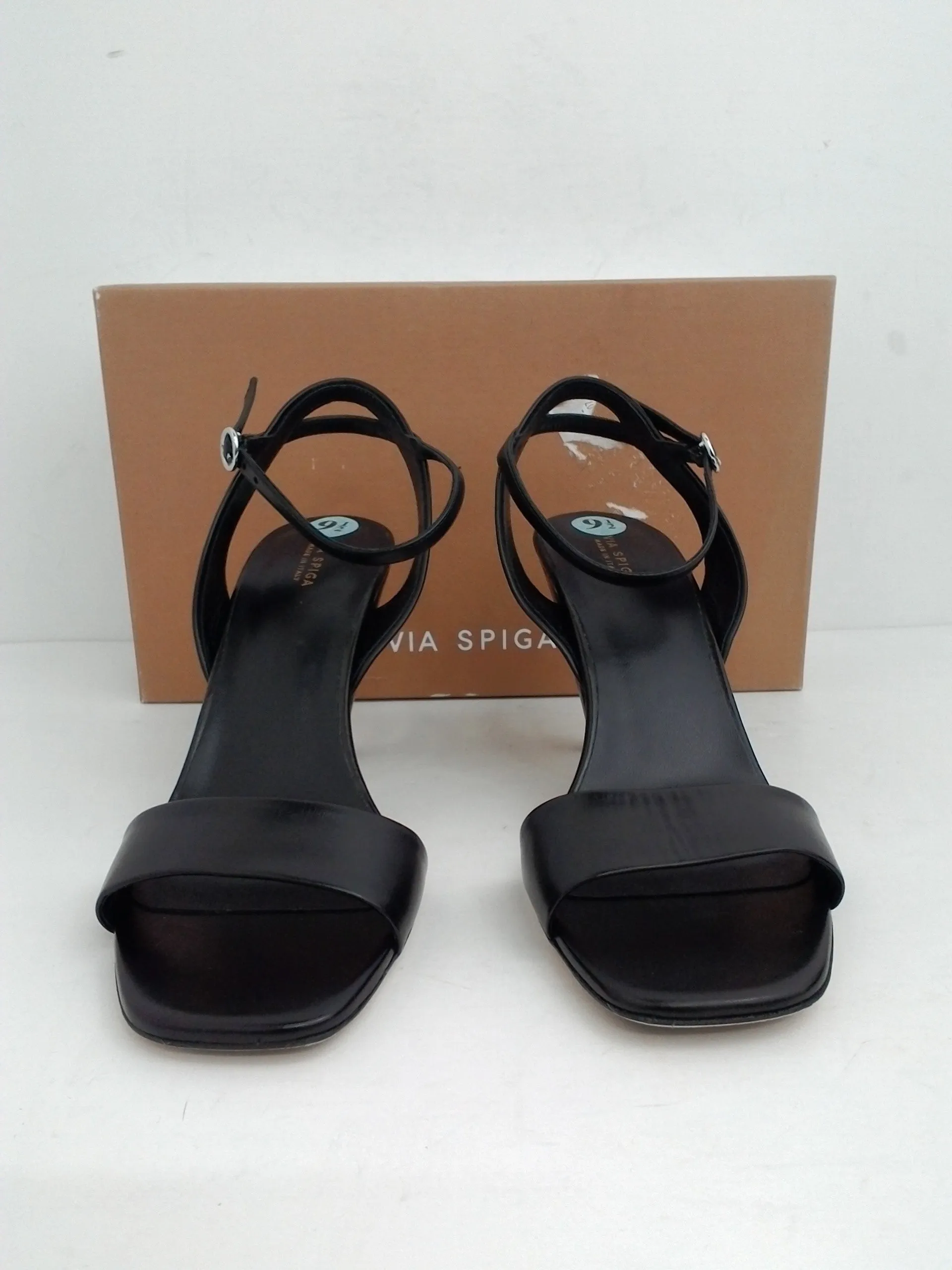Via Spiga Women's V-Ria Black Leather Heeled Sandal Size 9.5 M