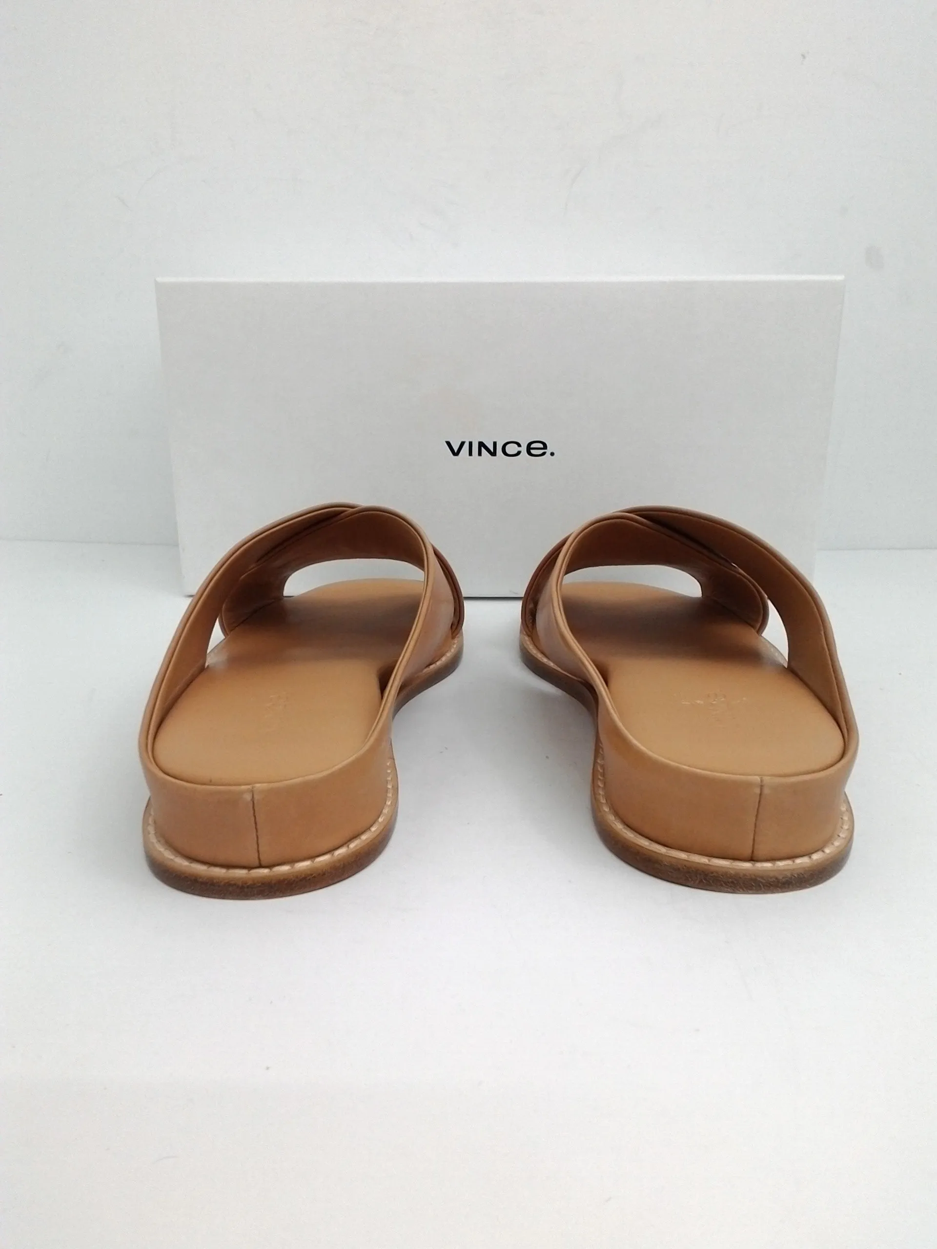 VINCE Women's Fairley Leather Slide Sandal Hidden Wedge Tan Size 8.5 M