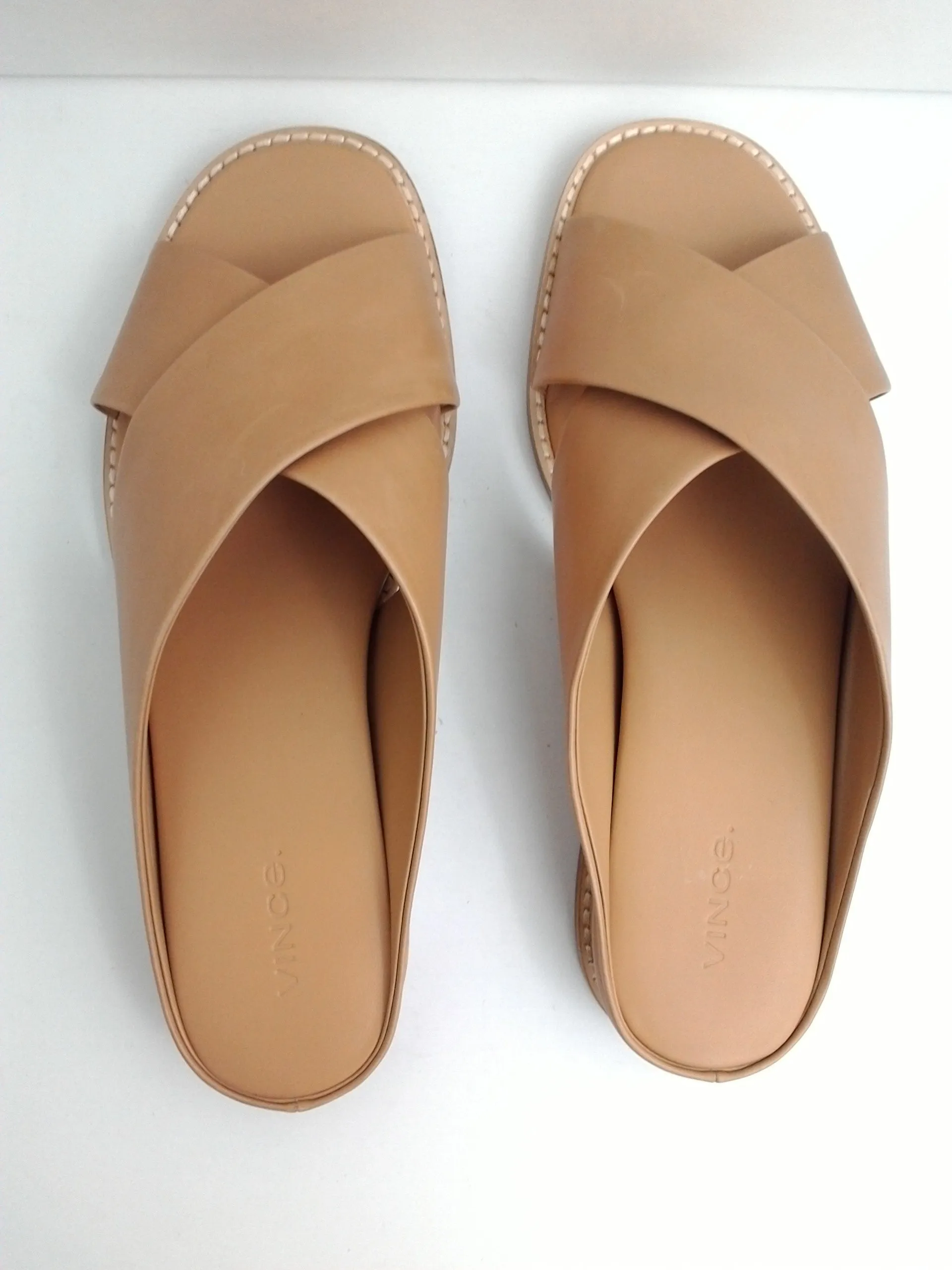 VINCE Women's Fairley Leather Slide Sandal Hidden Wedge Tan Size 8.5 M