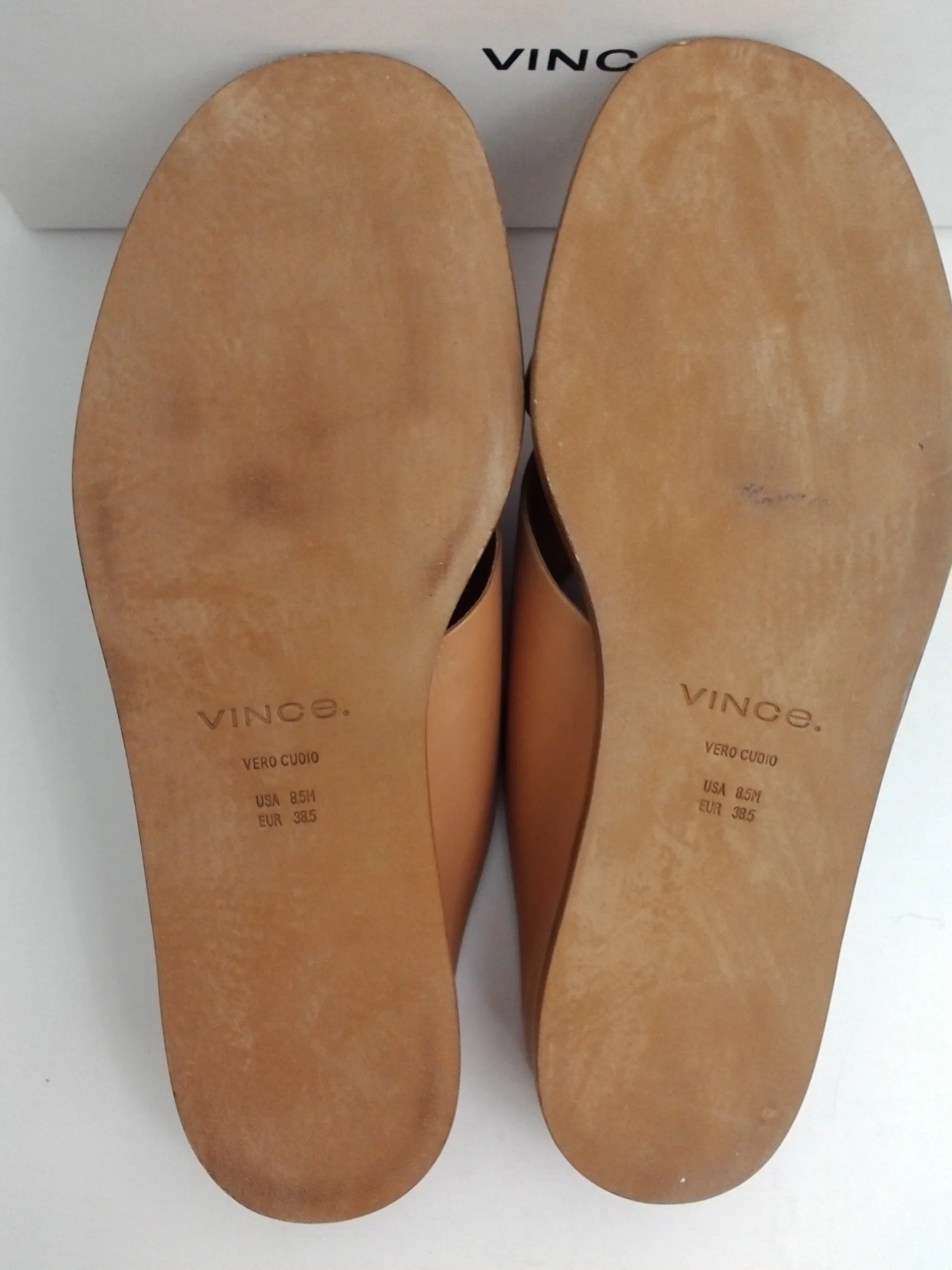 VINCE Women's Fairley Leather Slide Sandal Hidden Wedge Tan Size 8.5 M