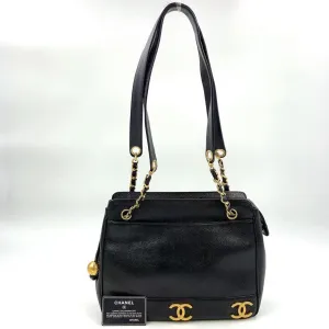 Vintage Chanel Caviar Leather Chain Tote Bag Black