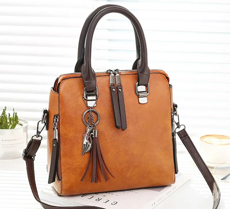 Vintage PU Leather Ladies HandBags Women Messenger Bag Tote Tassel Designer Cross body Shoulder Hot