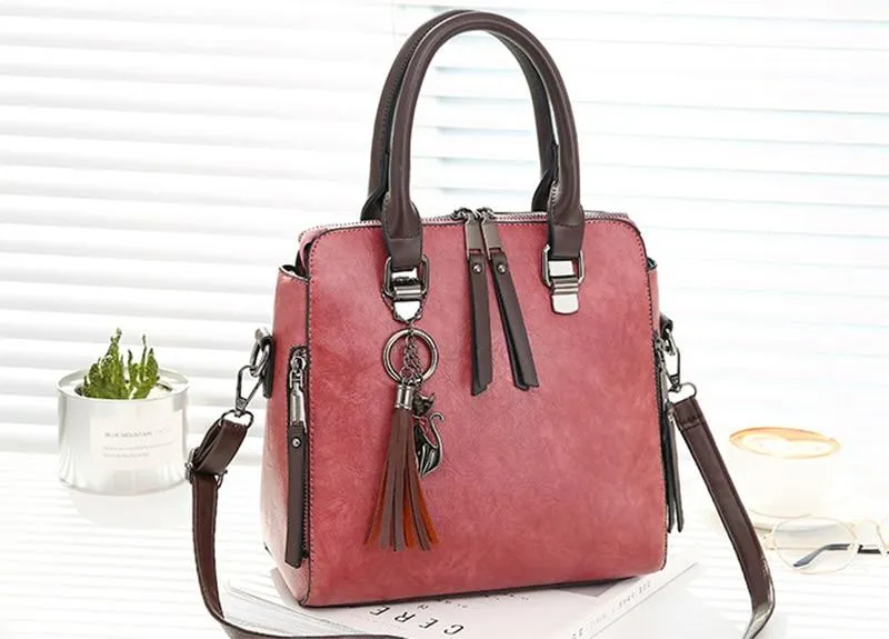Vintage PU Leather Ladies HandBags Women Messenger Bag Tote Tassel Designer Cross body Shoulder Hot